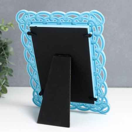 Photo frame plastic 10x15 cm "Knitted" blue with gold 20.5x15.5 cm-2