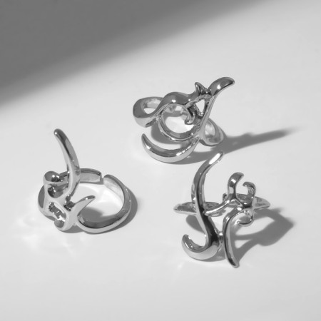 Ring set 3 pieces "claws" pattern, size mix, silver color-1