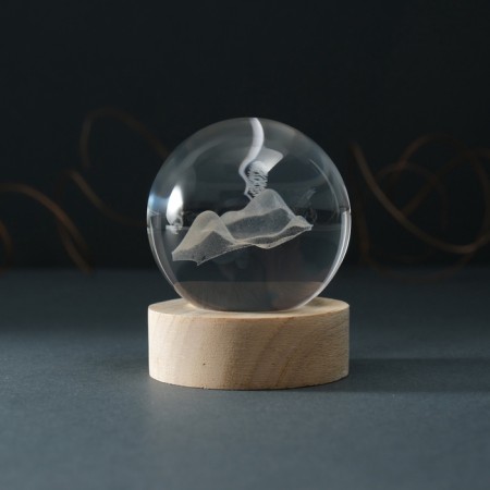 Souvenir glass backlight "Shar. Geometry of the mountain" D = 6 cm stand wood, usb-6