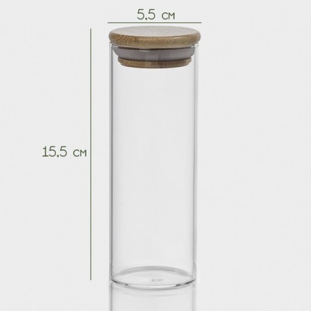 Glass Bank for bulk products with a bamboo cover "Eco", 300 ml, 5.5 × 15.5 cm-1