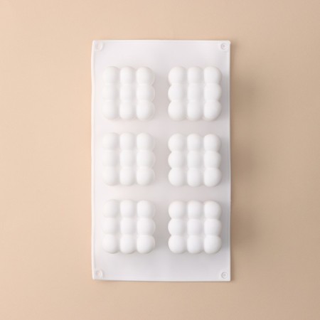 Form for mousse desserts and baking konfinetta "Raphael", silicone, 29.7 × 17.5 × 5.7 cm, 6 cells (6.2 × 6.2 cm), white color-1