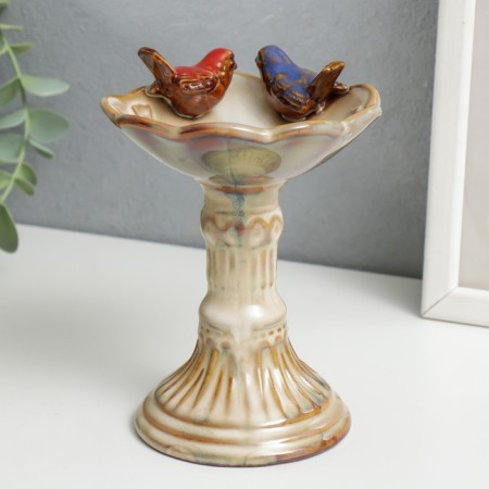 Souvenir Ceramics stand "Birds on a column with a bowl" 15x10.5x10 cm-2