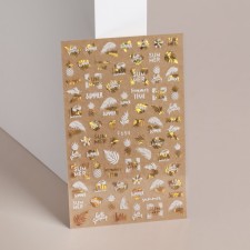 Summer time nail stickers, metallized, white/golden color