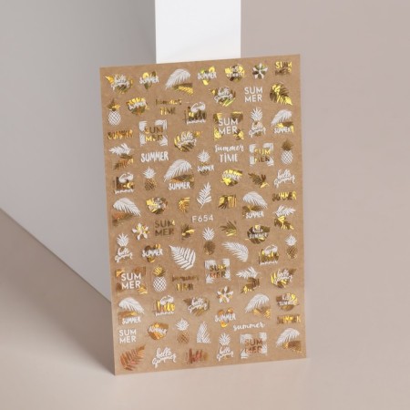 Summer time nail stickers, metallized, white/golden color