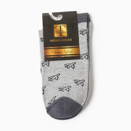Male socks "Airplanes", gray color, size 29-2