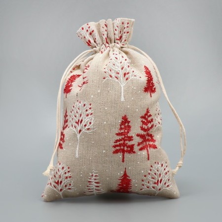 Gift bag "New Year's forest", canvas, 16 x 24 cm +/- 1.5 cm, New Year-1