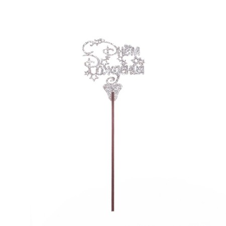 Topper for a cake wooden "Happy birthday", silver color-1