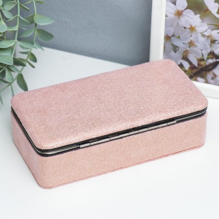 Casket to the leatherette for jewelry "Small squares. Pink" 6x9.8x18.5 cm-3