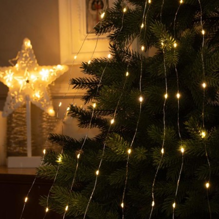 Girlynda "Horse tail" 8 threads 2 m, IP20, silver thread, 160 LED, warm white glow, usb