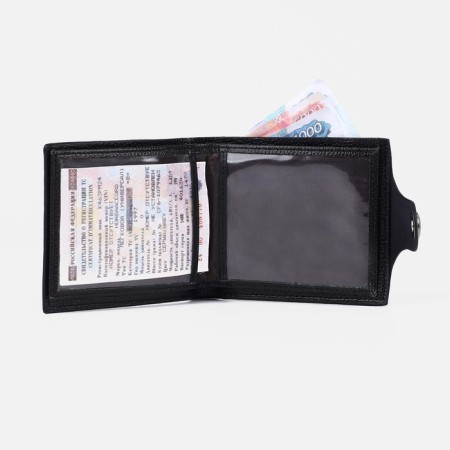 Male purse on a magnet, department for bills, for coins, for cards, black color-4