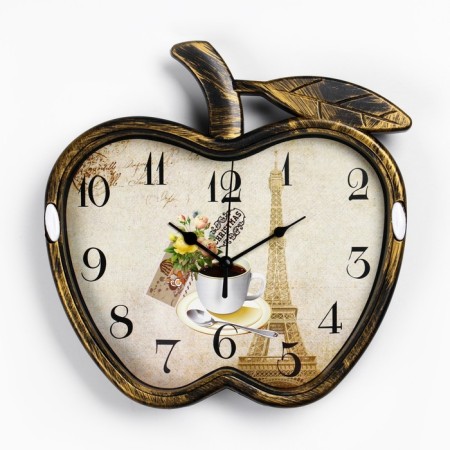 Wall clock, series: kitchen, "apple", discrete move, 26 x 25.5 cm, aa, bronze-2
