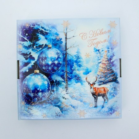 New Year. Gift box New Year's box lid is a “dream” with a satin ribbon 17 x 17 x 17 cm.-6