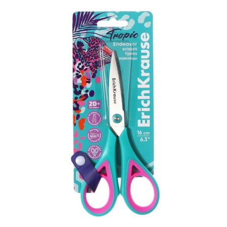 Scissors 16 cm Erichkrause "Endeavor Tropical", double sharpening, anti -slip rubber inserts, mix, euro -handings-4