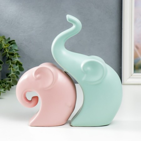 Souvenir Ceramics "Two Elephants" Pastel matte set 2 pcs 12x12 22x13 cm-4