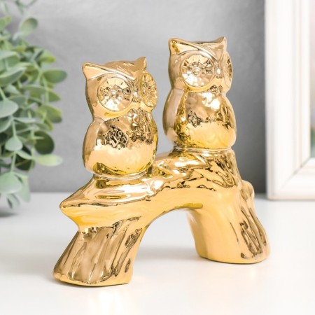 Souvenir ceramics "Two owls on the snag" gold 15x4.5x13.3 cm-3