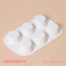 Konfinetta baking form “Figures. Circle ”, silicone, 28 × 18 × 3.5 cm, 6 cells (D = 7.8 cm), white color