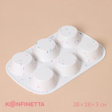 Konfinetta baking form “Figures. Circle ”, silicone, 28 × 18 × 3.5 cm, 6 cells (D = 7.8 cm), white color