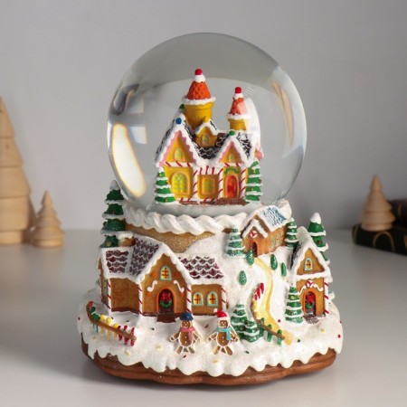 Souvenir Polystone Water Ballion Music, Light "Gingerbread City" D = 12 cm 16.5x16.5x19.5 cm