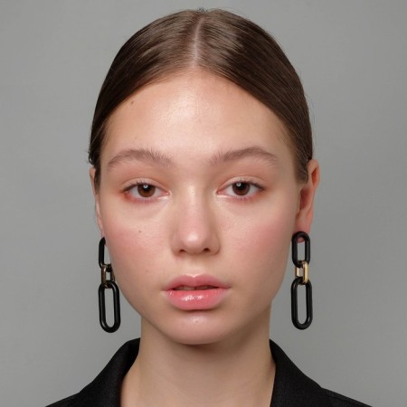 Earrings hanging “chain” ovala, 3 links, golden-black color, 7 cm-2