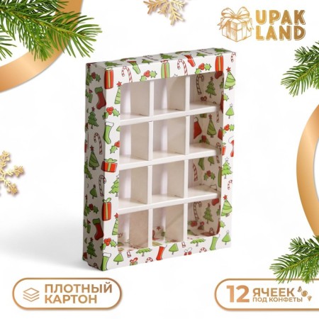 New Year. Box for sweets 12 pcs Upak Land "Winter" 19 x 15 x 3.6 cm