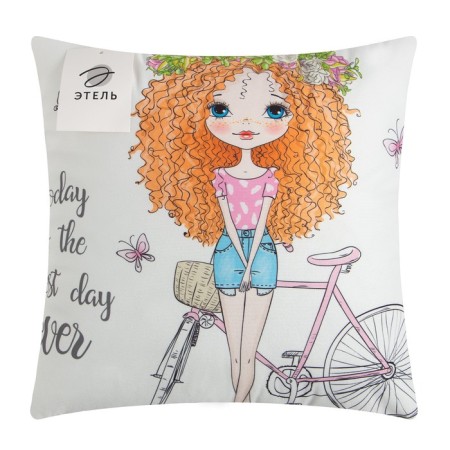 Pillow Decorative Ethel girl stories "Walk" 40 x 40 cm, velor-4