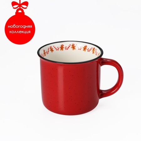Porcelain share mug "New Year's mood", 380 ml, red color