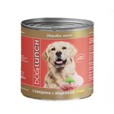 Влажный корм Dog Lunch для собак, говядина с индейкой в соусе, 750 г