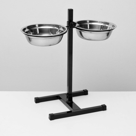 Stand with bowls, 2 x 1.5 l, height 50 cm, collapsible, black-2