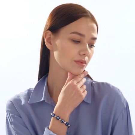 Bracelet-reinforcing “Eyes” are flat with balls, blue color in silver, d = 5.5 cm-3
