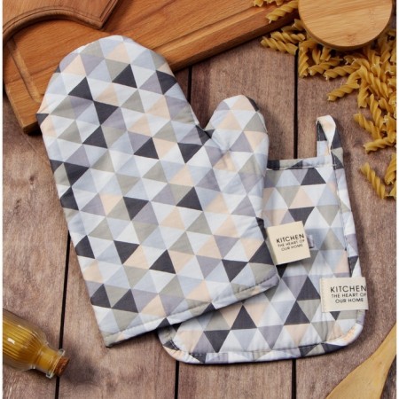Set of kitchen. Ethel "Triangles": mittens 20x28 cm, take 19x19 cm, 80% HL, 20% PE