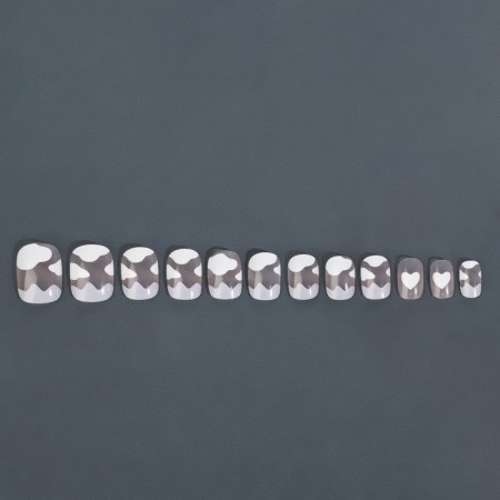 Follow nails “Cloud”, 12 pcs, with adhesive plates, shape soft square, white/purple/transparent color-8