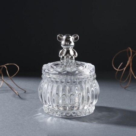 Casket glass "Bear" silver 8x8x10 cm
