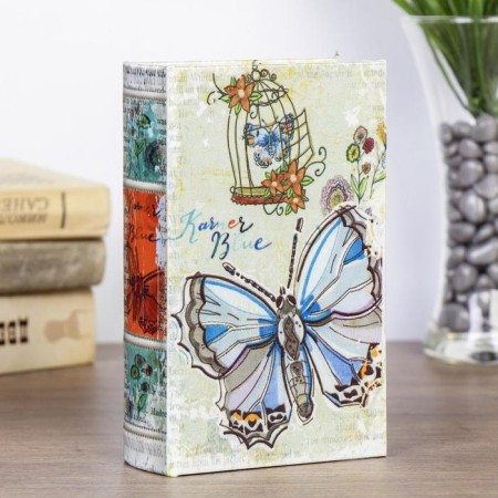 Safe-book wood "Blue butterfly" silk 17x11x5 cm