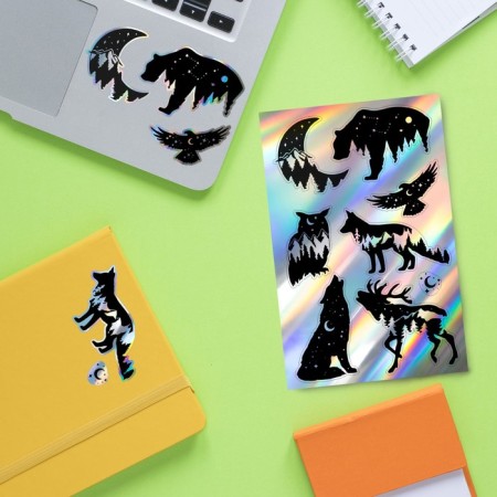 Holographic stickers (stickers) "Wild animals" 10x15 cm, 5-205-6