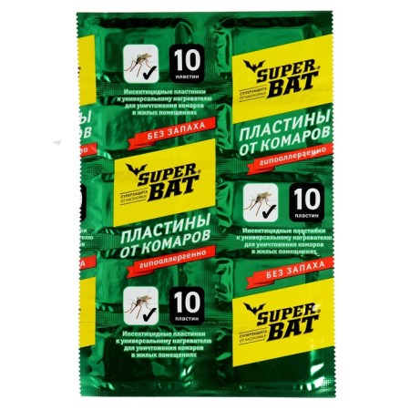 Plates from mosquitoes "Super Bat", green, 10 pcs