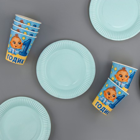 A set of paper utensils "1 year" baby 6 plates, 6 glasses-2