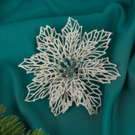 Christmas tree decoration "openwork flower" (set 2 pcs) 14 cm, silver-1