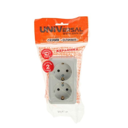 UNIVERSAL Olympus socket, 16 A, double, external, with salary, white-2