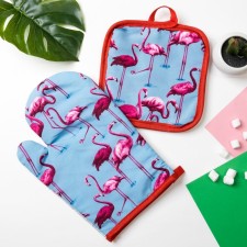 Kitchen set (2 items) of the “flamingo” share, the color is blue, a brush 16x16 cm, mitten 26x16 cm, 100% p/e
