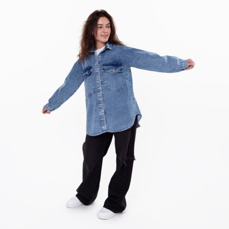 Denim shirt female, dark blue color, size S (42-44)-2