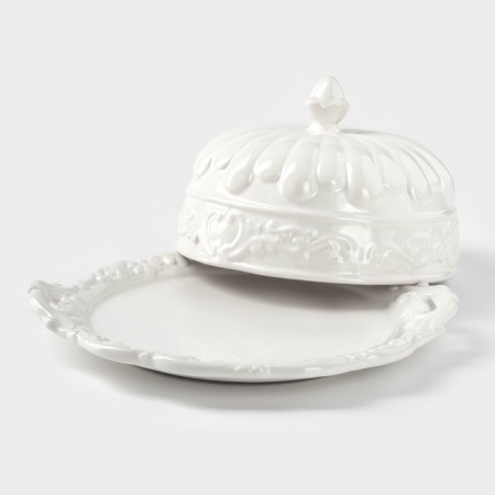 Ceramic dish with a “vintage” lid, 24.5 × 22 × 13 cm, white color-1