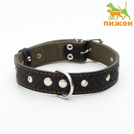 The collar combined dimensionless, leather/tarpaulin, 65 x 3.5 cm, Osh 31-61 cm, black