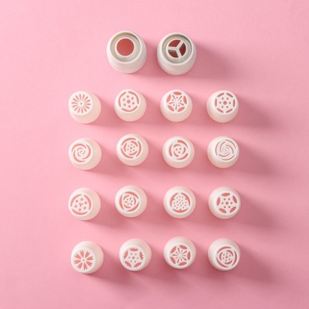Set of pastry nozzles, d = 3.5 cm, 16 pcs, 2 adapters, color mix