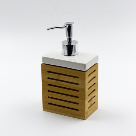 Joy Home liquid soap dispenser, ceramics, white with a bamboo frame