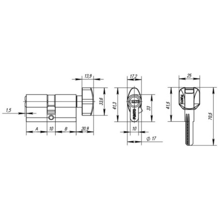 Cylinder mechanism with a turntable Z402/120 mm (55+10+55) CP, 5 cl., Color Chrome-1