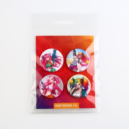Metal anime icon, set “Bright girls”, D = 38 mm, 4 pcs.-12