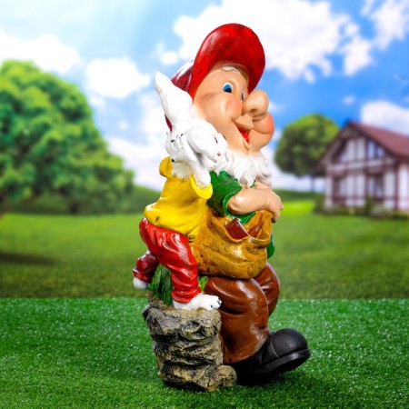 Garden figure "Dwarf with a hare" 28x49cm-1