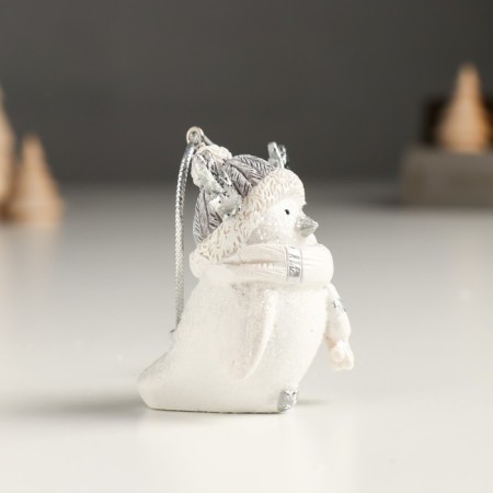Souvenir Polystone Suspension "White chick in a hat with horns and a knitted scarf" 4.5x4.5x5.5 cm 94988-1