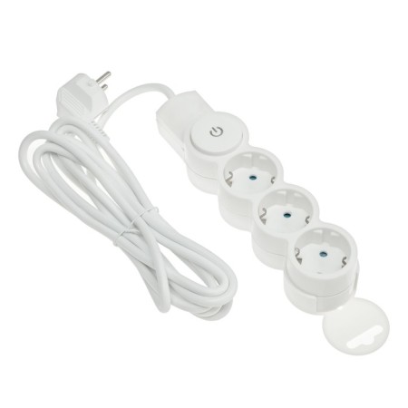 Duwi extension cord, 3 outlets, 3 m, 10 a, 2200 W, PVS 3x0.75 mm2, with salary, with a switch, white