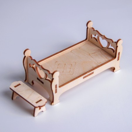 Wooden furniture for dolls "bed with a bench"-3